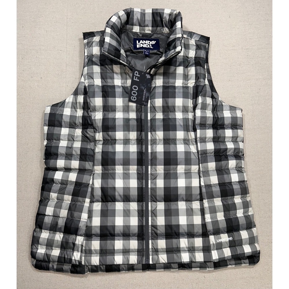 Lands End Mens XL Tall 600 Fill Down Puffer Vest Buffalo Check NWTS